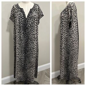 TALBOTS Woman Spotted Leopard Print Shift Dress with Lining Midi Size 16W